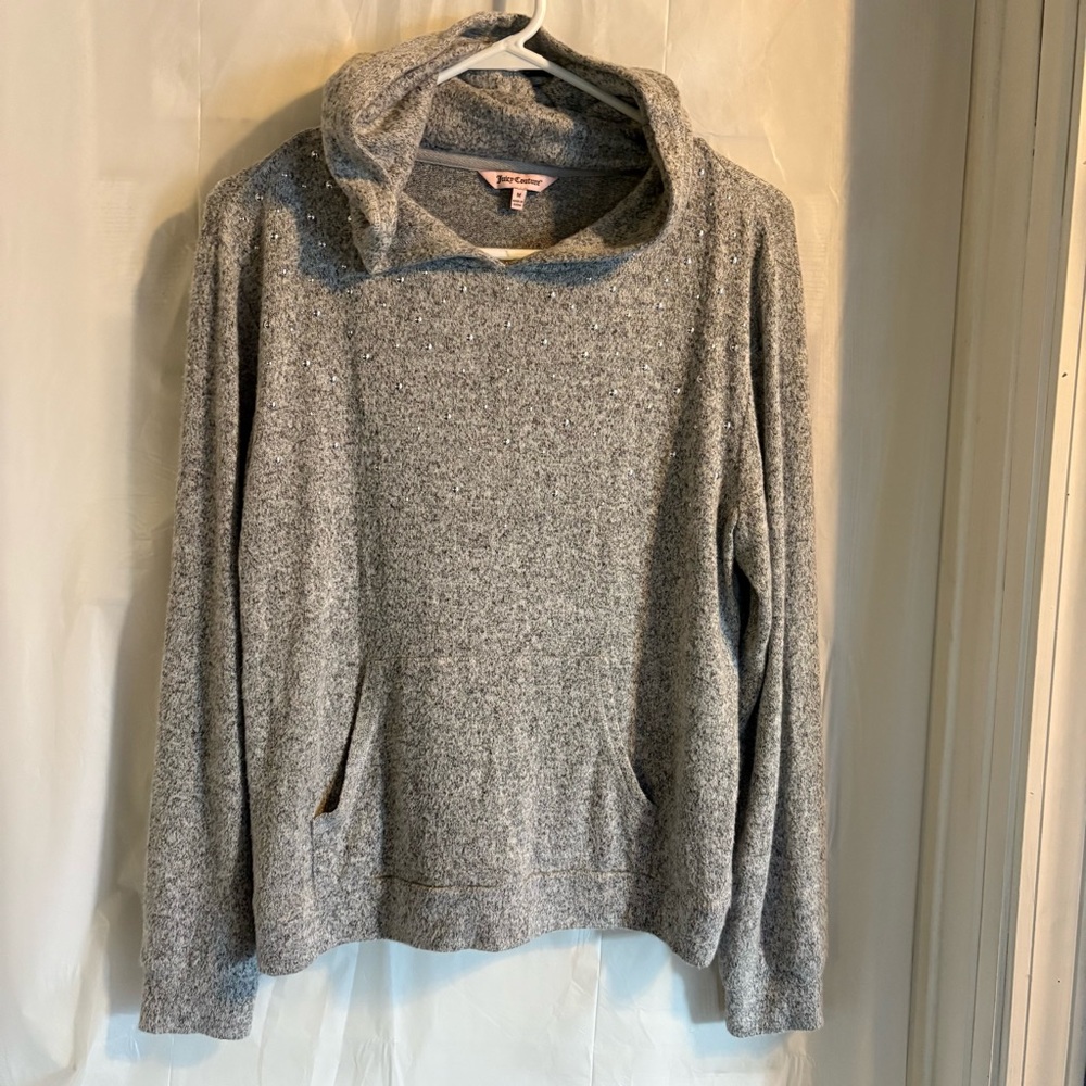 Juicy Couture Women's Nailhead Hoodie Sz Medium Sweatshirt Top Heather Gray